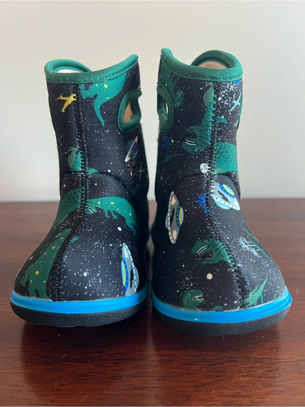 Baby Bogs II Kids Black and Green Dinosaur Winter Boots